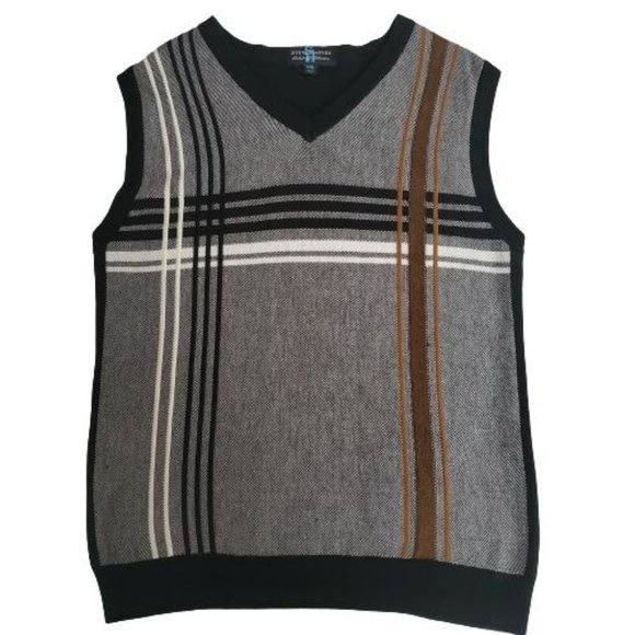 Steve Harvey Mens Celebrity Edition V-Neck Knit Stripe Plaid Vest Gray/Black XXL - Picture 2 of 10